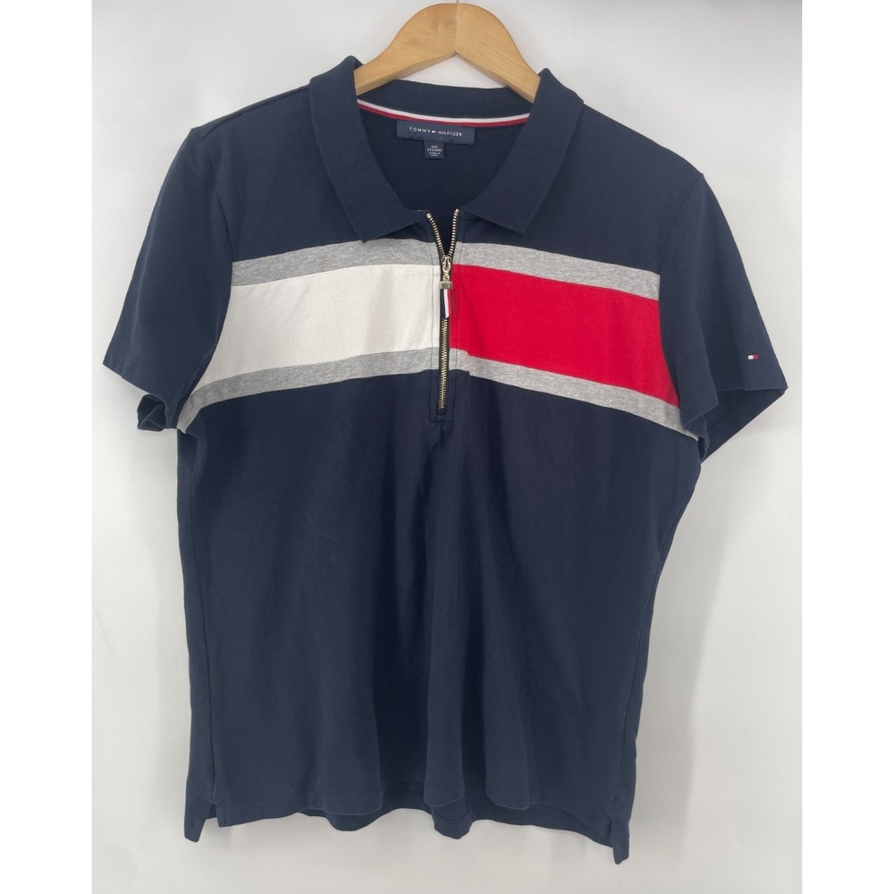 Tommy Hilfiger Polo Shirt Women XXL Zip Collar Colorblock Preppy Retro Golf Lot - Picture 6 of 15